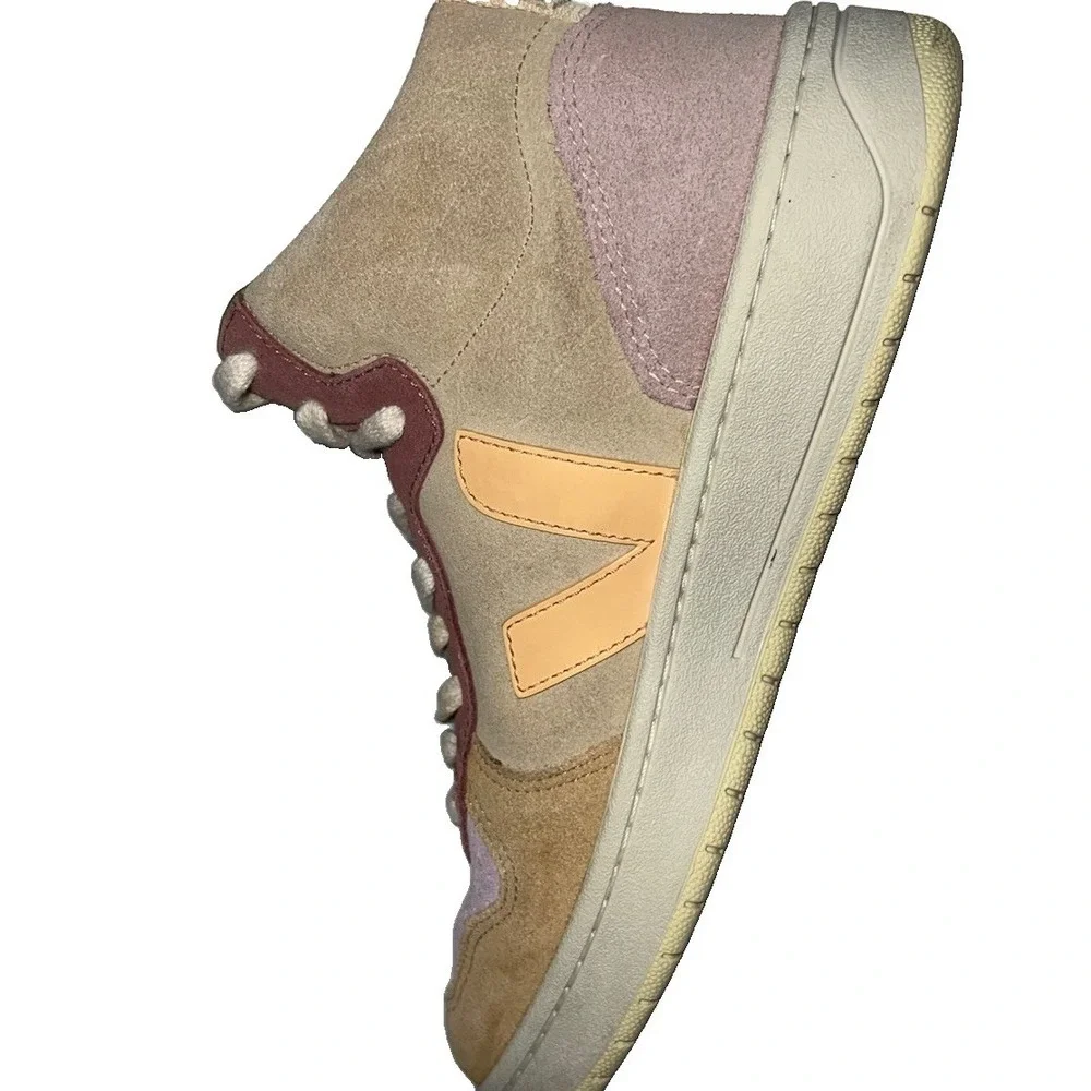 Veja V-15 Multico Peach Suede Leather Lace Up High Top Women's Size 6(8-b18)
